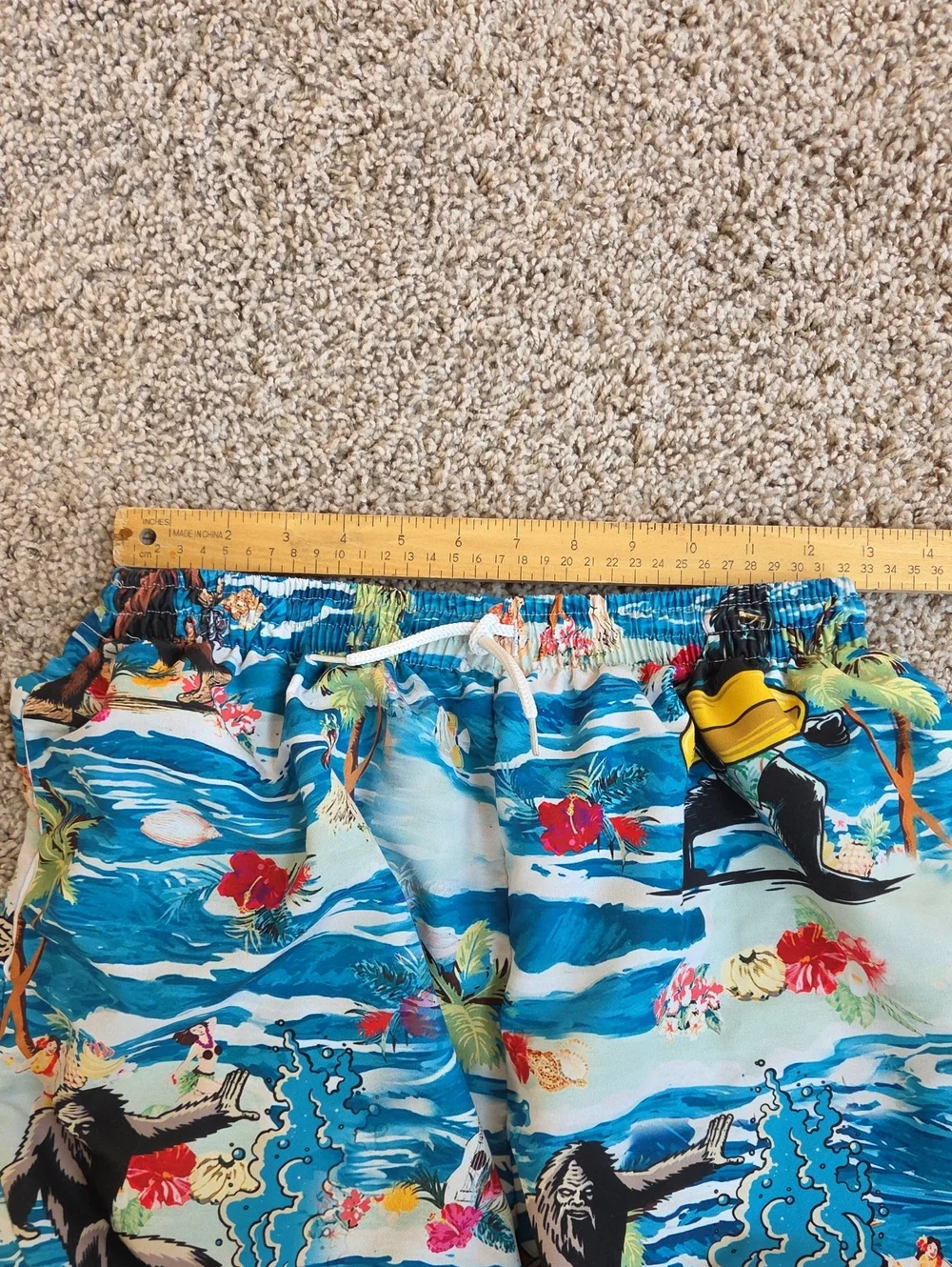 Boys Swim Trunks Hawaiian Island With Sasquatch Bigfoot Pattern Size Large